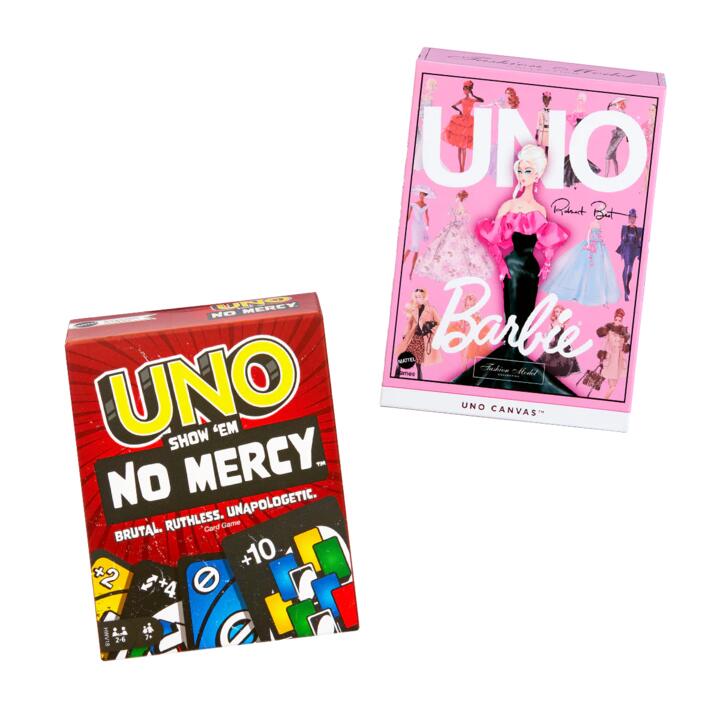 Image of Shoes. Product name - Bundle: Ultimate Uno Canvas Barbie & Uno Show 'Em No Mercy in colour by brand - Mattel Games
