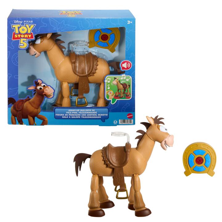 Image of Dolls. Product name - Disney and Pixar Toy Story 5 Giddy-Up Bullseye RC 12-inch scale remote controlled with sounds in colour by brand - Disney Pixar Toy Story
