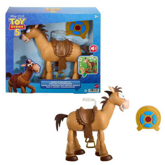 Image of Dolls. Product name - Disney and Pixar Toy Story 5 Giddy-Up Bullseye RC 12-inch scale remote controlled with sounds in colour by brand - Disney Pixar Toy Story