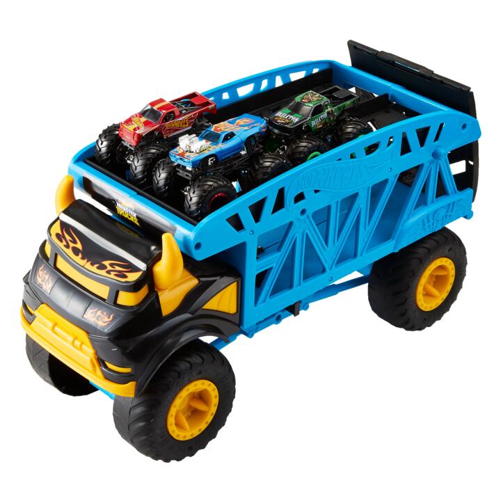 Image of Toy Cars. Product name - Hot Wheels Monster Trucks Monster Mover+3 Trucks Vehicle in colour by brand - Hot Wheels