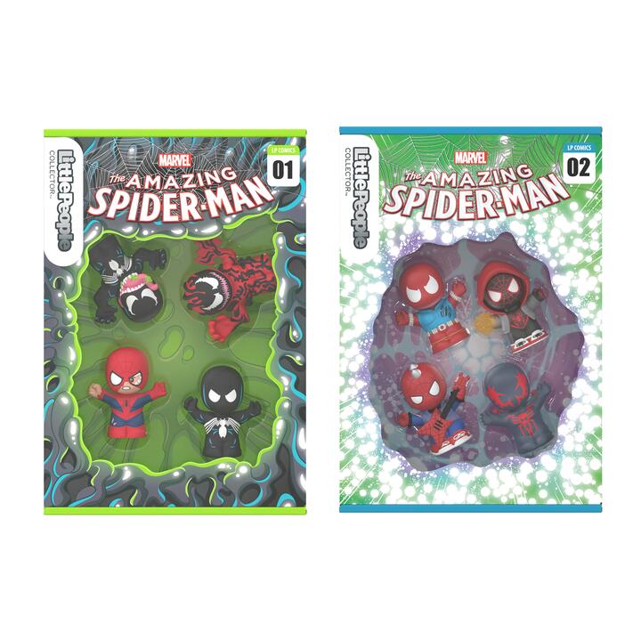 Image of Dolls. Product name - Bundle: Little People Collector Marvel Spider-Man Figure Set: Issue 1 & 2 in colour by brand - Little People Collector