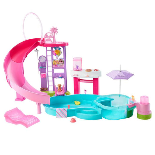 Image of Toy Playsets. Product name - Barbie Dream Pool Playset with Slide & Bubbling Hot Tub in colour by brand - Barbie