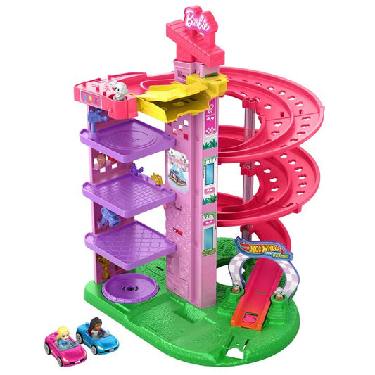 Image of Toy Playsets. Product name - Hot Wheels RacerVerse Barbie Spiral Race Track Set in colour by brand - Hot Wheels