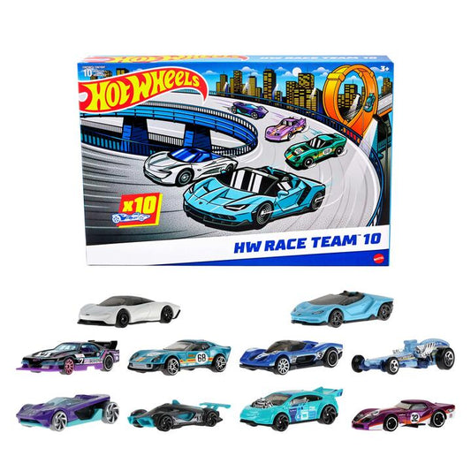 Image of Toy Cars. Product name - Hot Wheels Race Car 10-Pack, Set of 10 1:64 Scale Toy Vehicles (Styles May Vary)* in colour by brand - Hot Wheels