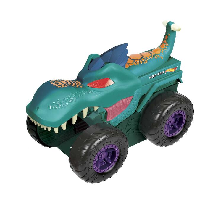 Image of Toy Cars. Product name - Hot Wheels Monster Trucks Car Chompin' Mega-Wrex Vehicle in colour by brand - Hot Wheels