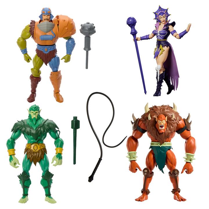 Image of Action Figures. Product name - Bundle: Masters of the Universe Origins 4 Action Figures Man-At-Arms, Evil Lyn, Moss Man and Beast-Man in colour by brand - Masters of the Universe