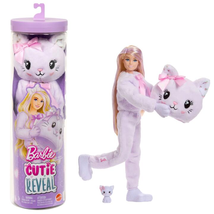Image of Dolls. Product name - Care Bears Barbie Cutie Reveal Doll Purple Kitten in colour by brand - Barbie