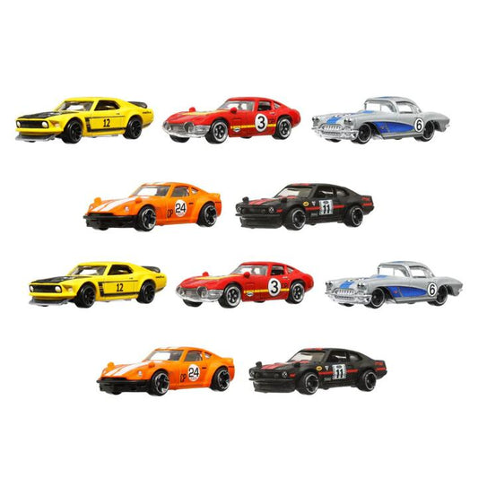 Image of Toy Cars. Product name - Bundle: Hot Wheels Vintage Racing Club â 10 Assorted Cars in colour by brand - Hot Wheels