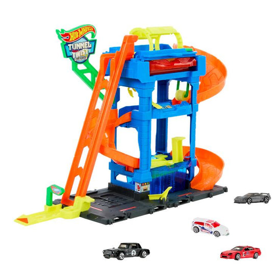 Image of Toy Cars. Product name - Bundle: Hot Wheels Tunnel Twist Car Wash & 10 1:64 Scale Cars in colour by brand - Hot Wheels
