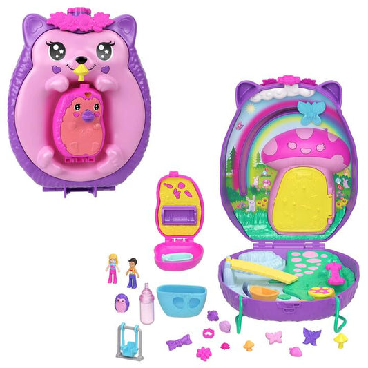 Image of Dolls. Product name - Polly Pocket Hedgehog Mom & Baby Purse Playset in colour by brand - Polly Pocket