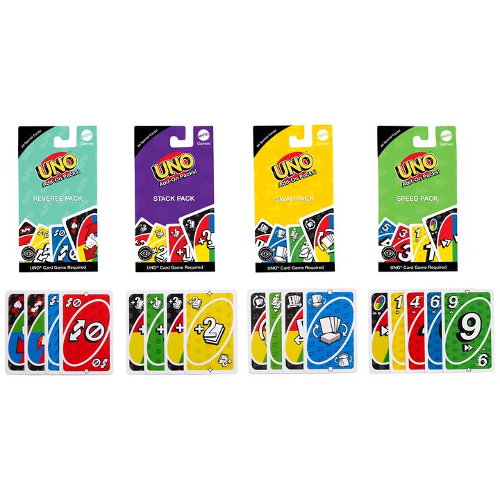 Image of Games. Product name - UNO Add-On Packs Assortment in colour by brand - Mattel Games