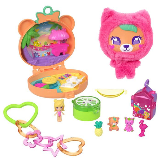 Image of Dolls. Product name - Polly Pocket Plushie Bear Compact, Doll & Keychain Playset with Pets, Fruit Themed Accessories in colour by brand - Polly Pocket