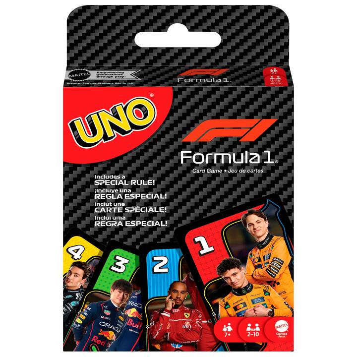 Image of Games. Product name - UNO F1 Card Game with Themed Deck & Special Rule for Kids, Adults, Family Nights & Travel in colour by brand - UNO