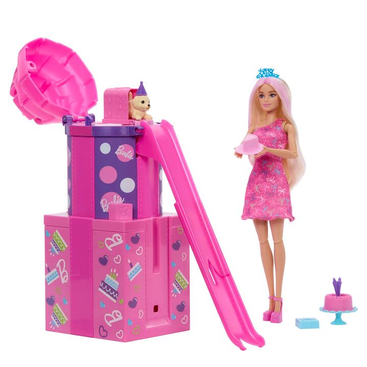 Image of Dolls. Product name - Barbie Rise & Surprise Pet Birthday Series Doll & Accessories with Slide & Surprises in colour by brand - Barbie
