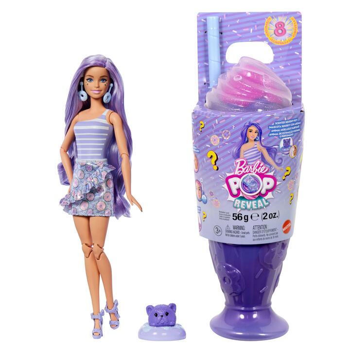 Image of Dolls. Product name - Barbie Pop Reveal Treat Series Doll & Accessories Set, Donut Dreams Fashion Doll & Pet in colour by brand - Barbie