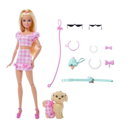 Image of Dolls. Product name - Barbie Twinning Looks Fashion Doll with Pet Dog, Matching Pink Clothes & Accessories, Blonde in colour by brand - Barbie