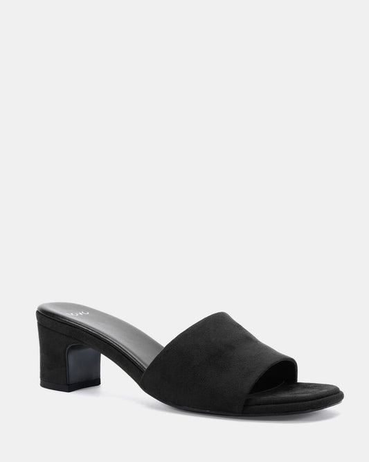 Image of Sandals. Product name - Virtual Black Suede Mules in Black colour by brand - Novo