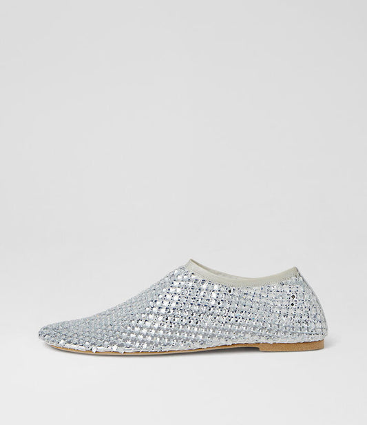 Image of Shoes. Product name - Reffie Silver Gem Mesh Slip Ons in Silver Gem colour by brand - MOLLINI