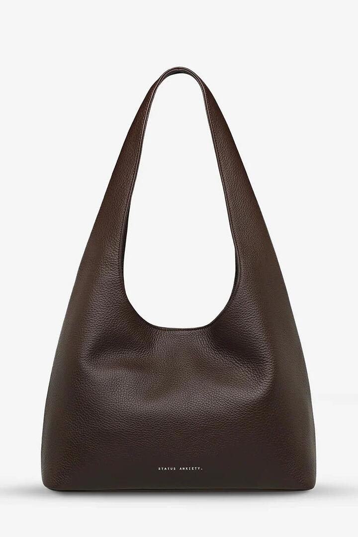 Image of Bags. Product name - Solstice Cocoa Large Slouch Leather Shoulder Bag in Brown colour by brand - Status Anxiety