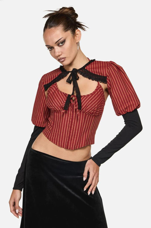 Image of a model wearing Tops. Productname: Faire Stripe Sleeves in Red/Gold colour by brand - Black Friday