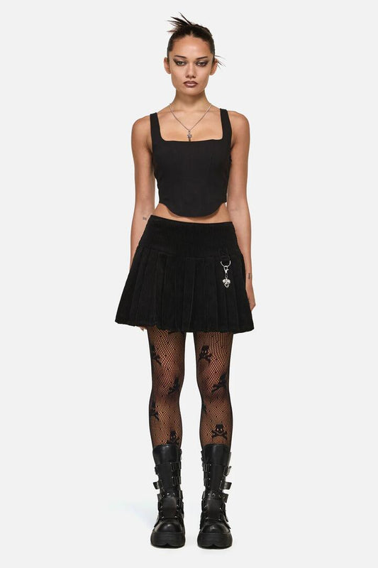 Image of a model wearing Skirts. Productname: Beasts Goth Skort in Black colour by brand - Black Friday