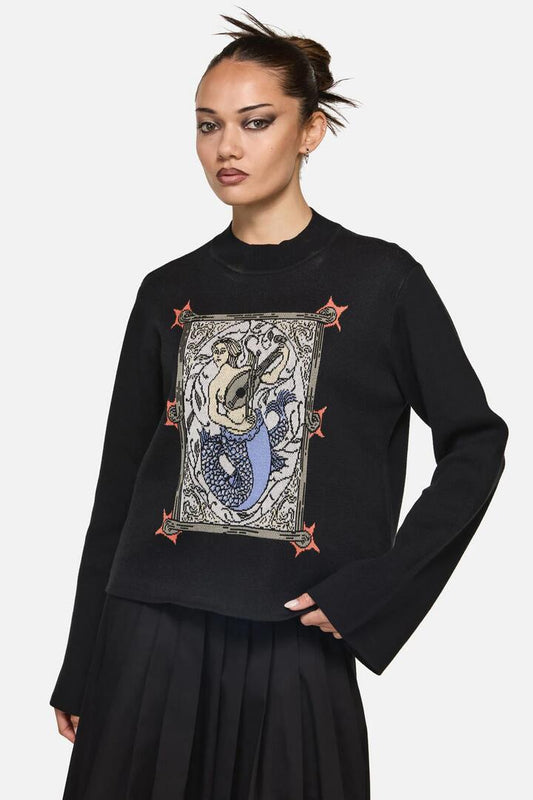 Image of a model wearing Tops. Productname: Metalwork Knit in Black colour by brand - Black Friday