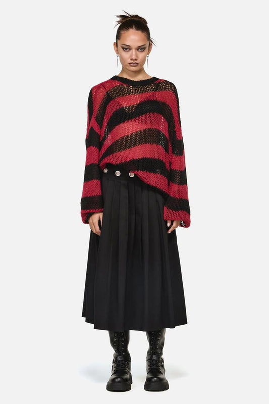 Image of a model wearing Outerwear. Productname: Beasts Knit Jumper in Red/Black colour by brand - Black Friday