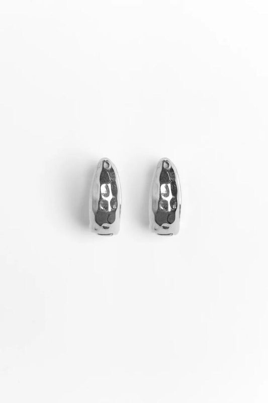 Image of Jewelry. Product name - Chunky Hammered Oval Rhodium Earrings in colour by brand - Humble + Heart