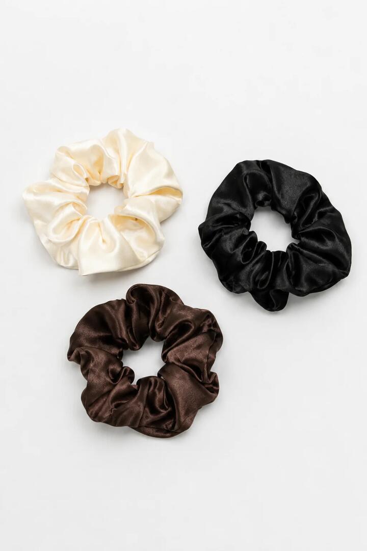 Image of Hair Accessories. Product name - Large Black, Ivory, Chocolate Set of 3 Scrunchies in Black colour by brand - Humble + Heart