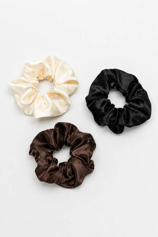 Image of Hair Accessories. Product name - Large Black, Ivory, Chocolate Set of 3 Scrunchies in Black colour by brand - Humble + Heart