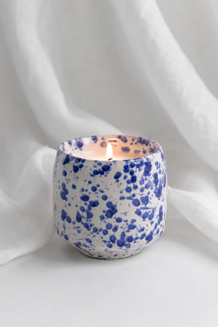 Image of Perfumes & Colognes. Product name - Blue Splash Glazed Ceramic Soy Wax Candle in Blue colour by brand - Flo's Home