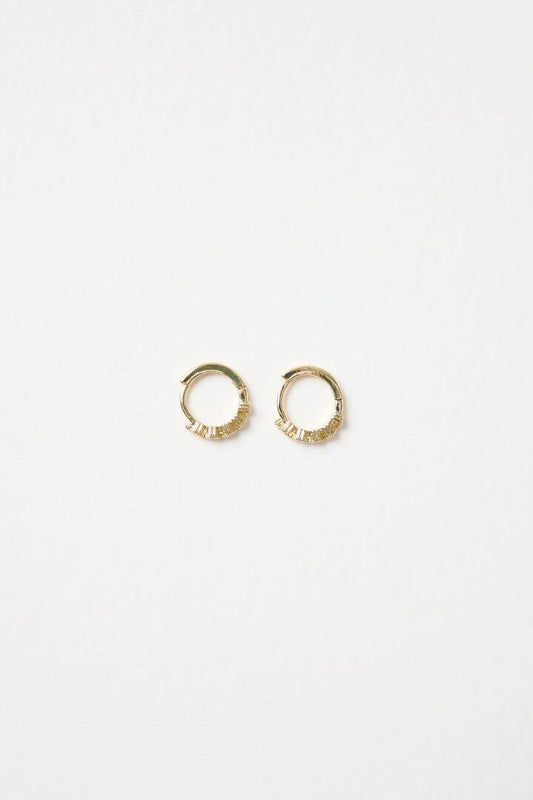 Image of Jewelry. Product name - Zig Zag Sparkle Gold Huggie in Gold colour by brand - Humble + Heart