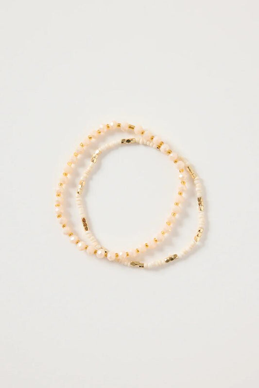 Image of Jewelry. Product name - Cream + Gold Double Beaded Bracelet in Cream colour by brand - Humble + Heart