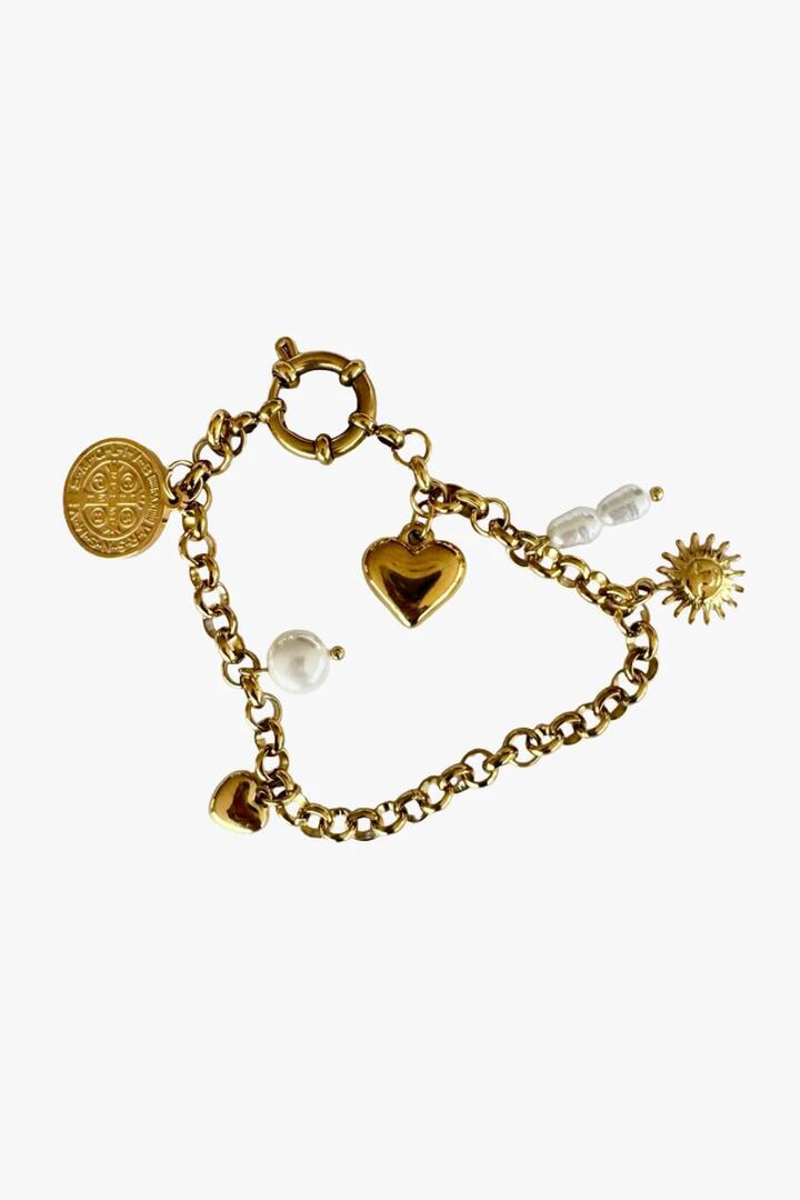 Image of Jewelry. Product name - Santella Charm Gold Bracelet in Gold colour by brand - Lindi Kingi
