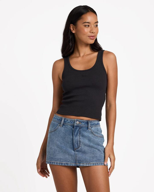 Image of a model wearing Tops. Product name - Billabong Womens Everyday Tank Top Black Sands in Black Sands colour by brand - Billabong