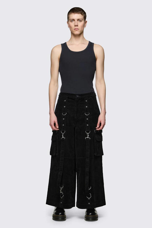 Image of a model wearing Pants. Productname: Beasts Goth Cargo Pant in Black colour by brand - Black Friday