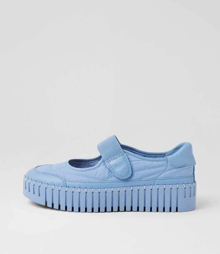Image of Jeans. Product name - Babycakes Denim Leather Fabric Mary Janes in Denim-Denim Sole colour by brand - MIDAS