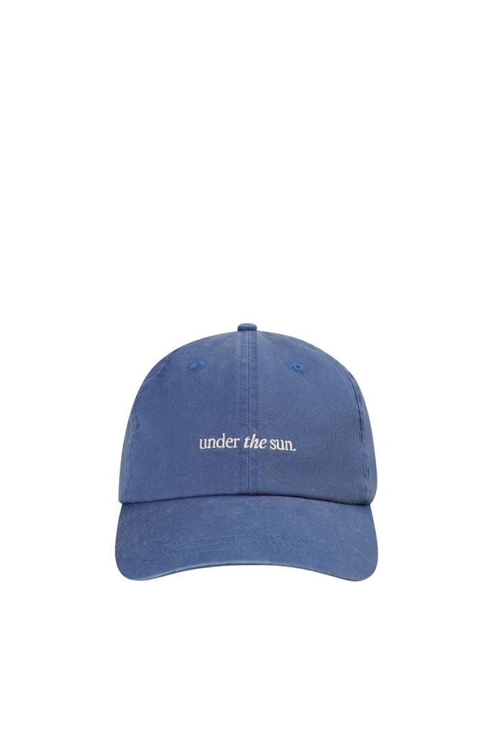 Image of Hats. Product name - Under The Sun French Blue Cap in Blue colour by brand - Status Anxiety