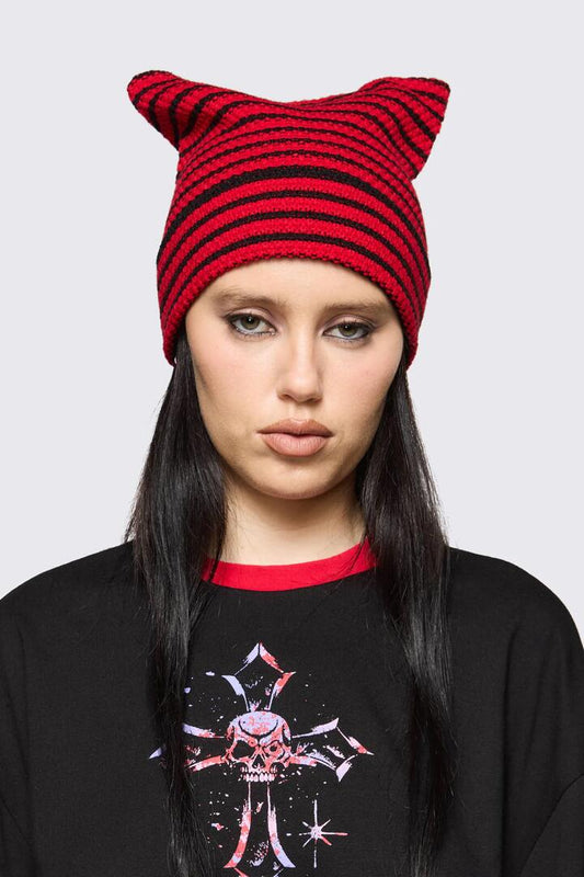 Image of Hats. Productname: Pointed Knitted Beanie in Black Red colour by brand - Black Friday