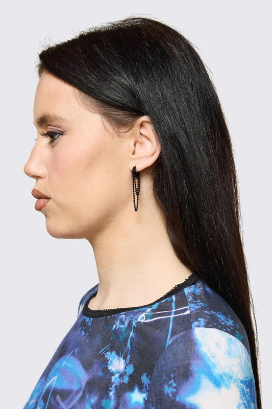 Image of Earrings. Productname: Chained Huggie Earrings in Black colour by brand - Black Friday