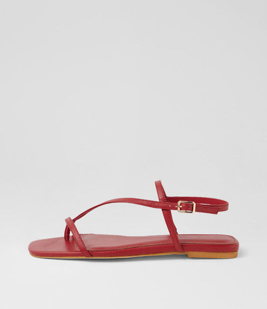 Image of Sandals. Product name - Rollina Red Leather Sandals in Red colour by brand - MOLLINI