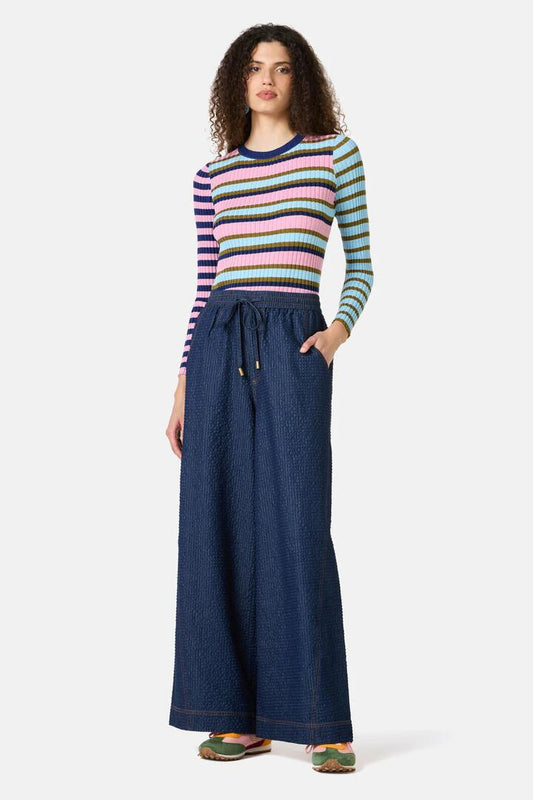 Image of Jeans. Product name - Imogen Seersucker Denim Culotte in Indigo colour by brand - Gorman