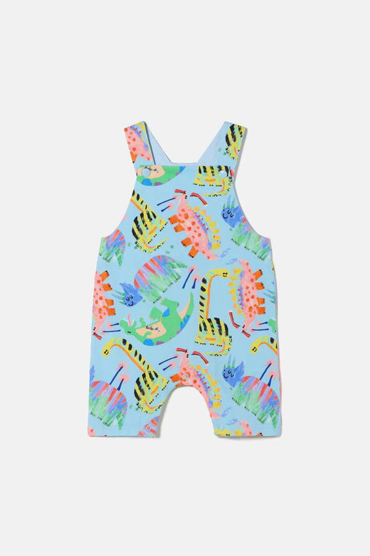 Image of a model wearing Pants. Product name - Dino Land Baby Overalls in Blue colour by brand - Gorman