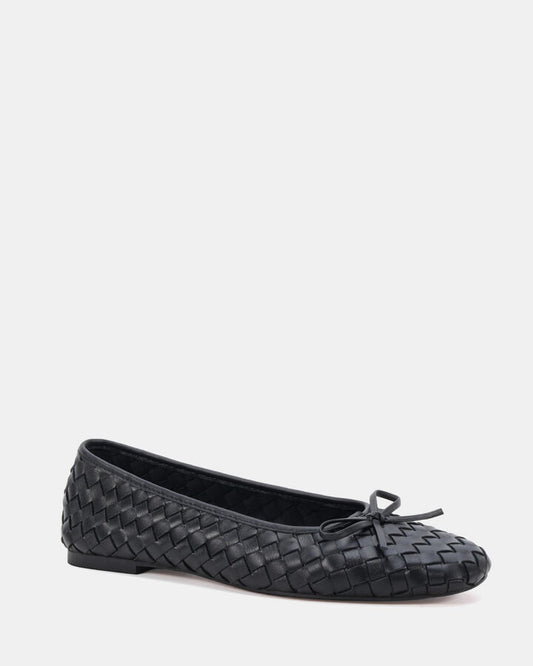Image of Shoes. Product name - Peeps Black Leather Ballet Flats in Black Leather colour by brand - Novo