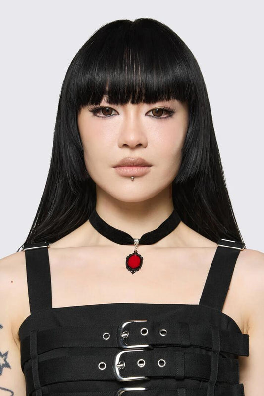 Image of Charms. Productname: Red Velvet Charm Choker in Black Red colour by brand - Dangerfield