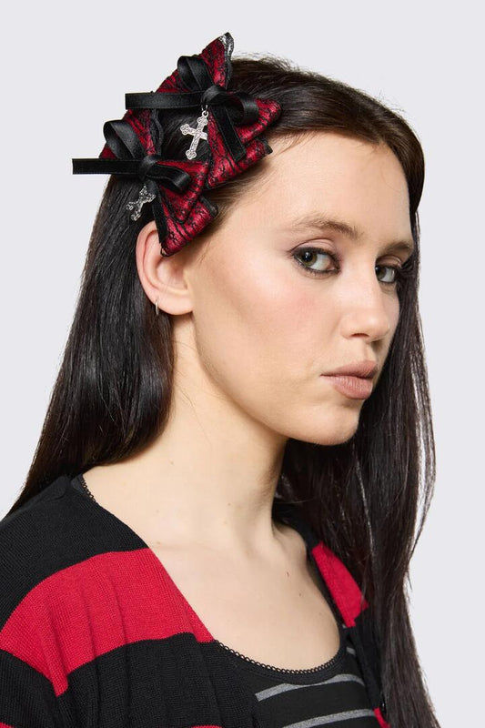 Image of Hair Accessories. Productname: Lace Bow Cross Hair Clip Set in Black Red colour by brand - Black Friday