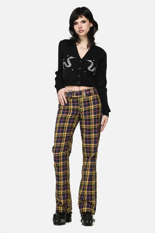 Image of a model wearing Pants. Productname: Forest Dweller Tartan Pant in Multi colour by brand - Dangerfield