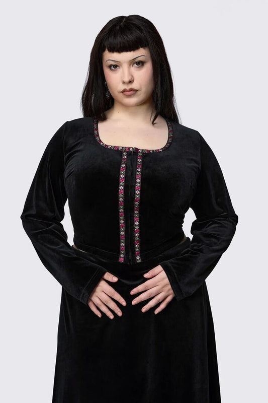 Image of Cardigans. Productname: Curve Squire Goth Velour Cardigan in Black colour by brand - Black Friday