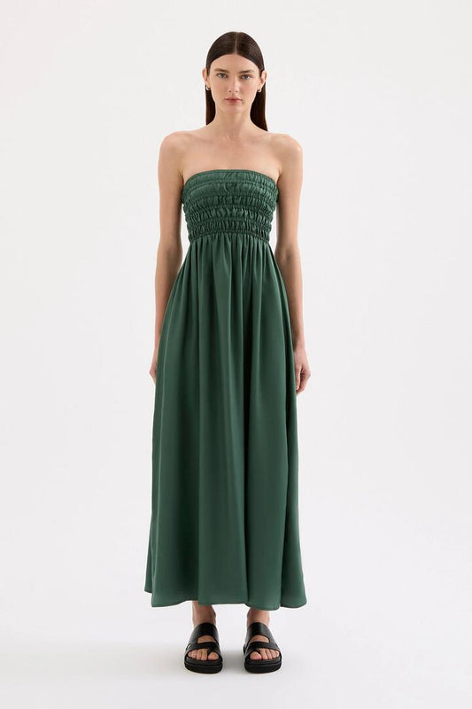 Image of Dresses. Product name - Zuri Emerald Strapless Tencel Maxi Dress in Green colour by brand - Nude Lucy