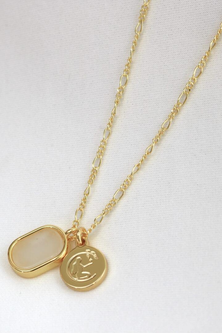 Image of Jewelry. Product name - Moonstone Double Charm Gold Necklace in Gold colour by brand - Love Lunamei